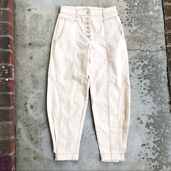 Ulla Johnson Brodie Jeans High waisted Tapered Button Fly Ivory Off White 0 - Picture 6 of 9